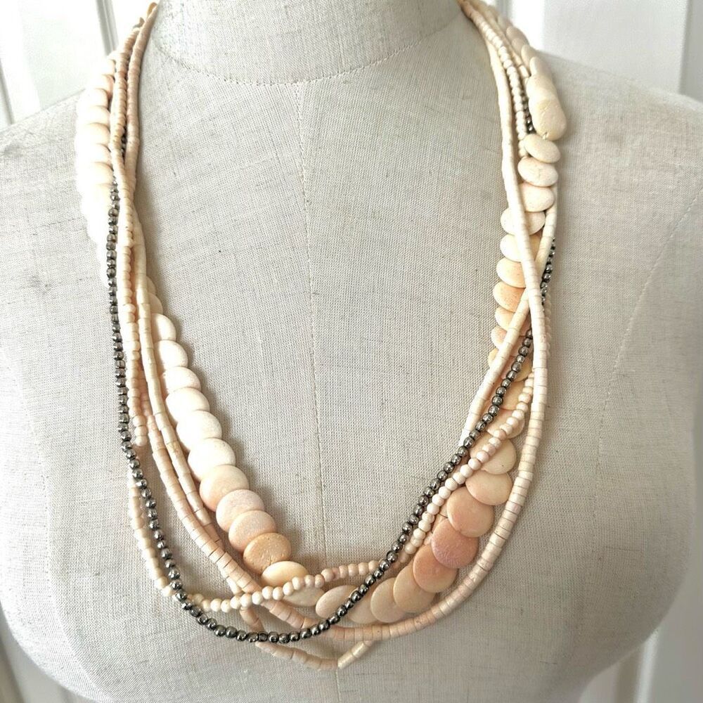 Bone multi strand long necklace